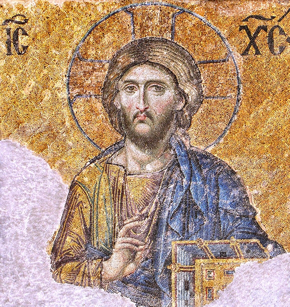 One of the most famous of the surviving Byzantine mosaics of the Hagia Sophia in Constantinople.jpg